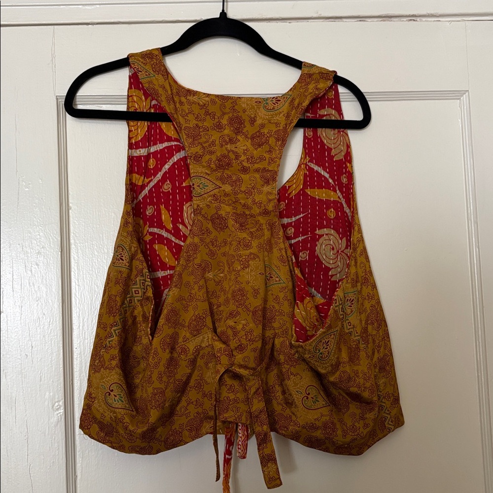 Boho Mustard Paisley Button-Front Tank Top - Picture 2 of 5